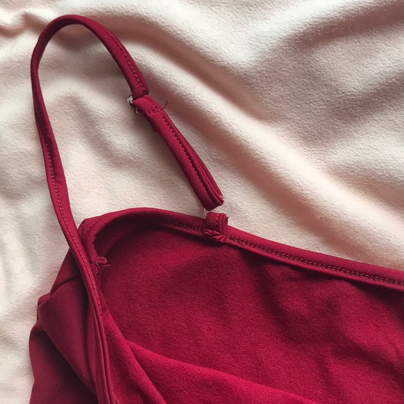 BURGUNDY / MAROON SPAGHETTI STRAP FITTED DRESS - Picture 2 of 2